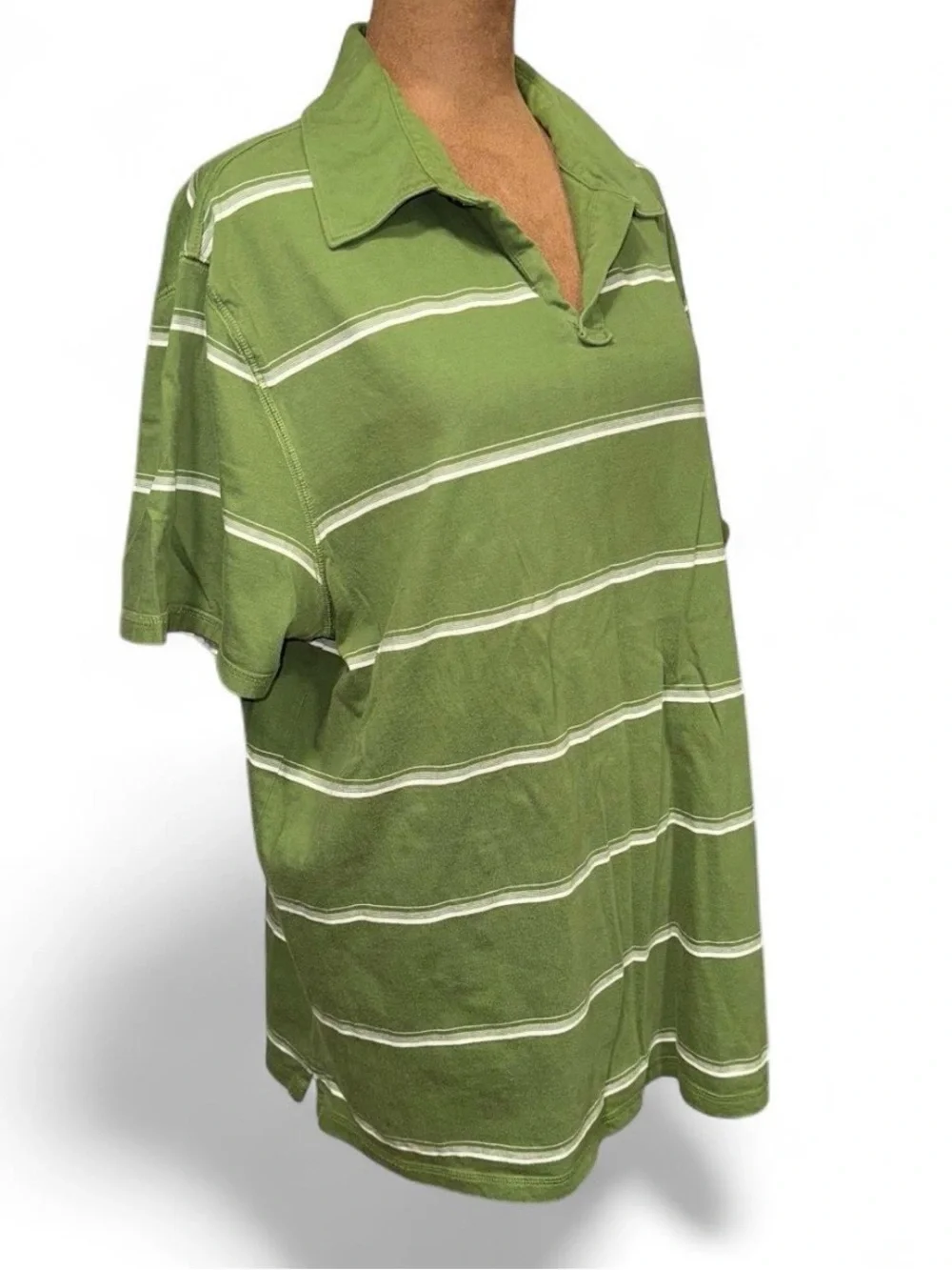 Men's Green Striped Polo Shirt XL 100